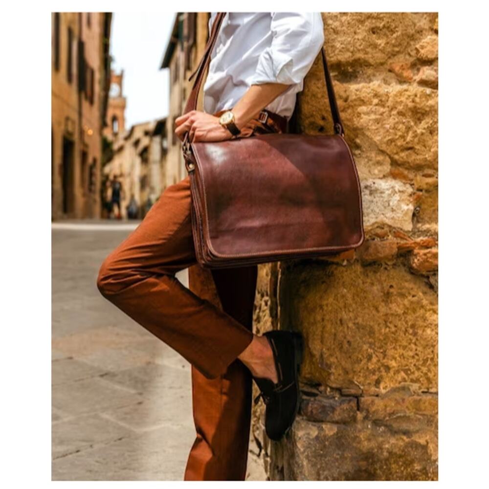 DeCoro leather Messenger Bag Full Grain Laptop Satchel Work Bag Men Office - Picture 10 of 16